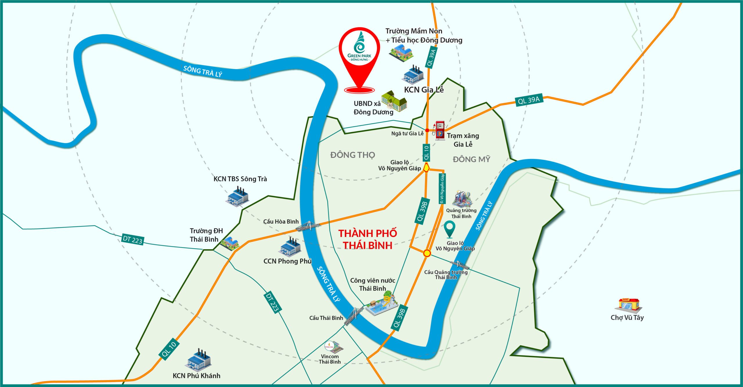sơ đồ vị trí green park đông hưng thái bình