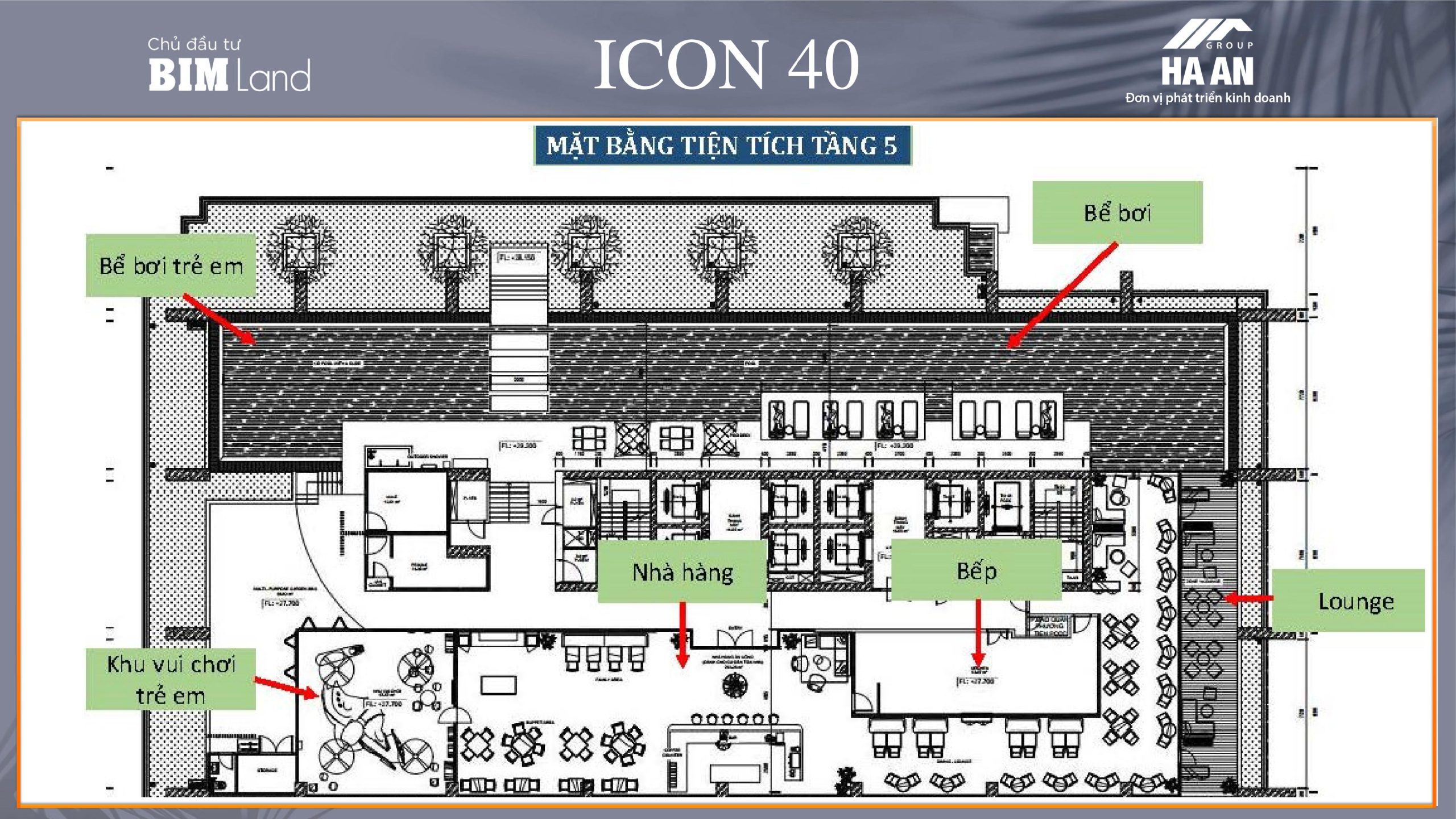 mặt bằng tiện ích tầng 5 chung cư icon40 hạ long