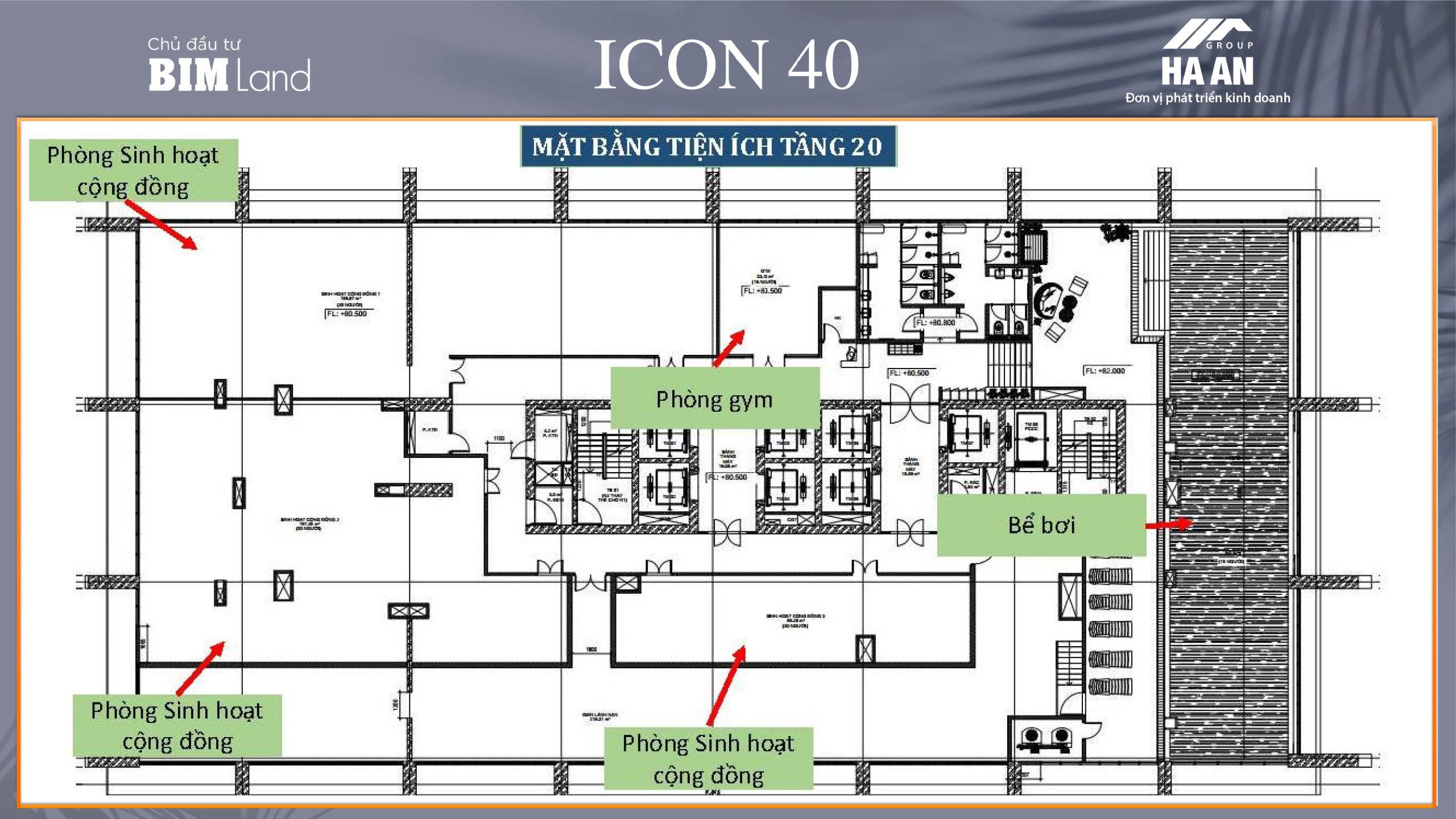mặt bằng tiện ích tầng 20 chung cư icon40 hạ long